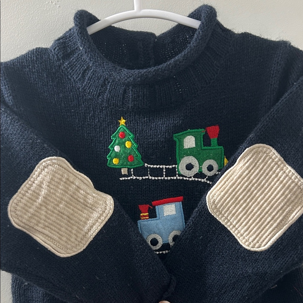 Vintage Navy Blue Baby Christmas Train Sweater - Picture 4 of 5